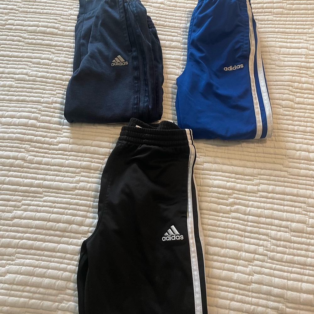 adidas boys Sweatpants Trio — Black, Blue, Navy